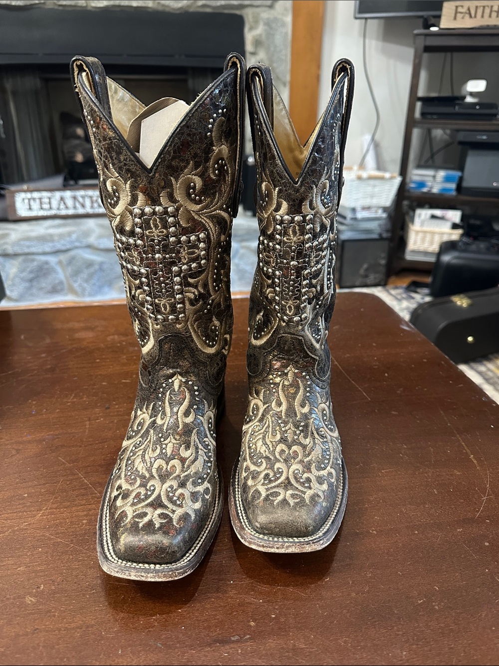 Corral Metallic Brown and Cream Studded Embroidered Cowboy Boots